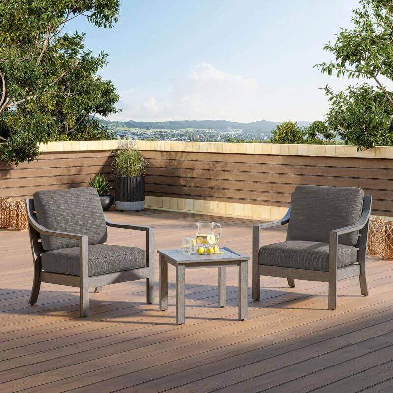 deep taupe outdoor chairs with table