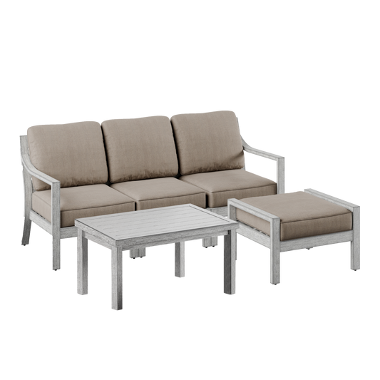 Parker Aluminum Outdoor Chaise Ottoman Sofa with Coffee Table -3-4 Seat