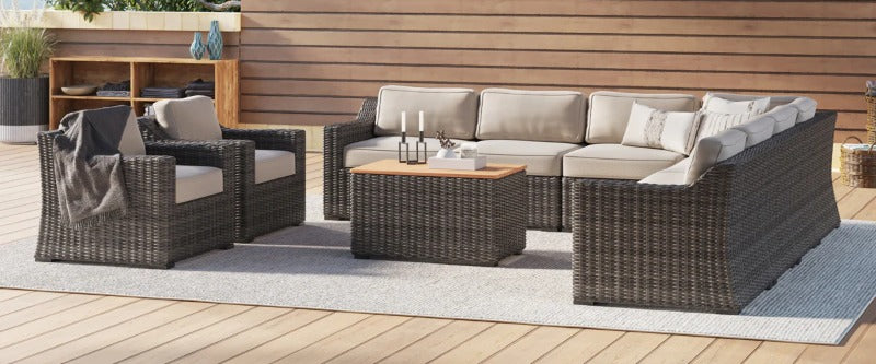 Outdoor sofa with chairs and coffee table