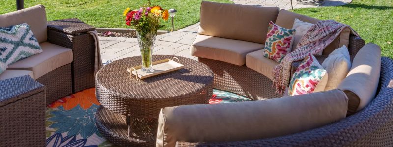 Rounded wicker outdoor sofa from Villa Outdoors