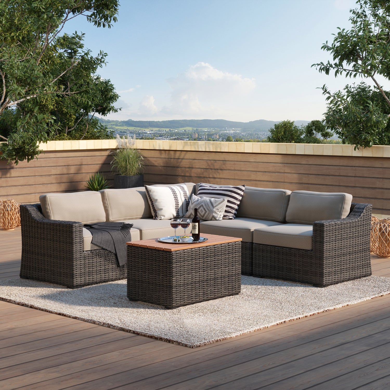 outdoor sectional sofa by table