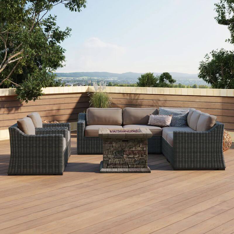 outdoor sectional set with firepit
