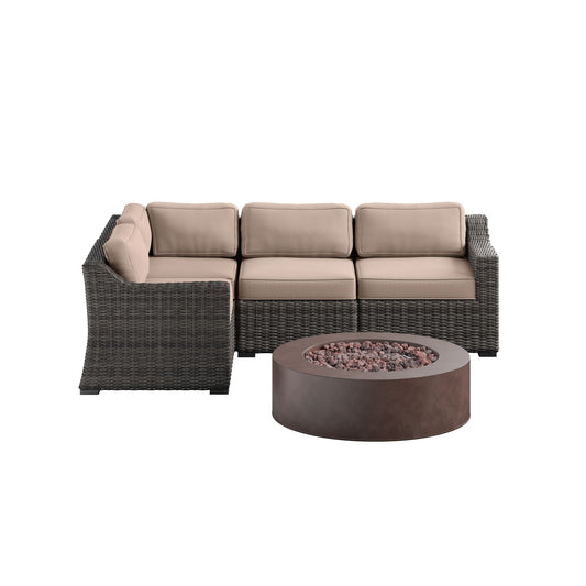 Bristol Wicker 4-Seat L Sectional with Round Fire Pit