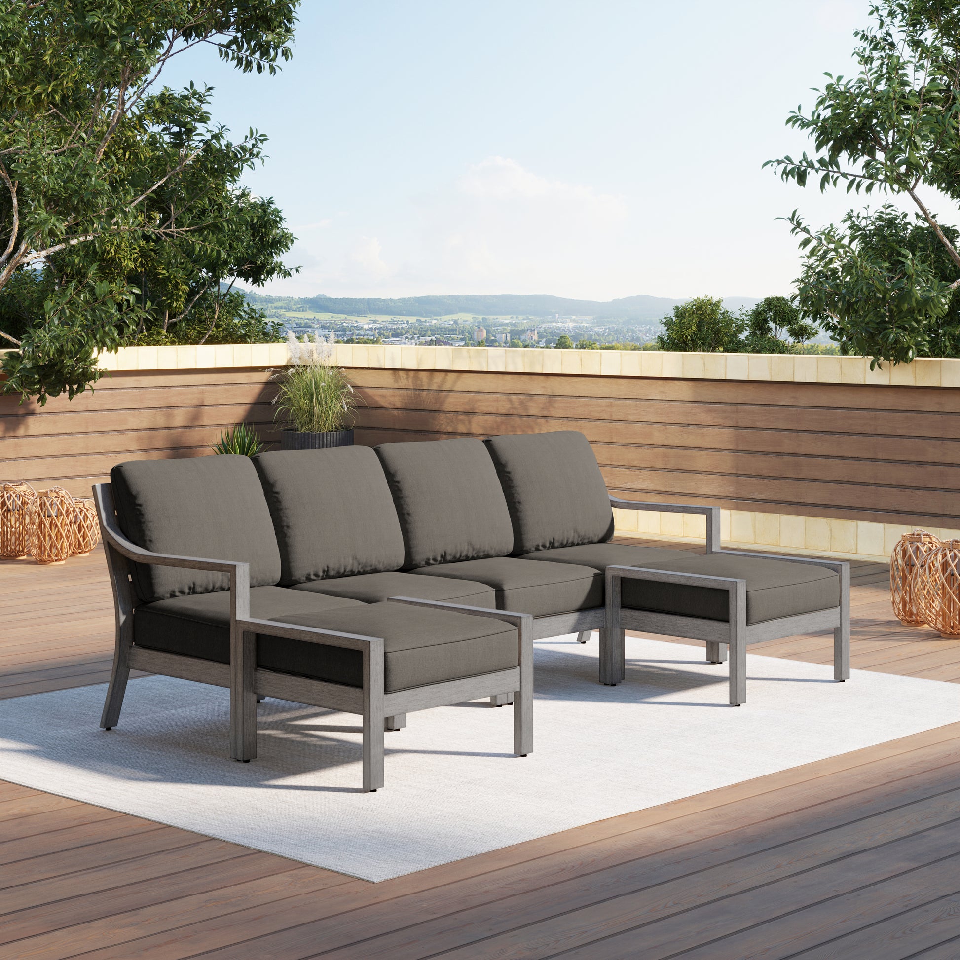 Moss Wood Grain Aluminum Outdoor Sofa and Armchair Patio Set by