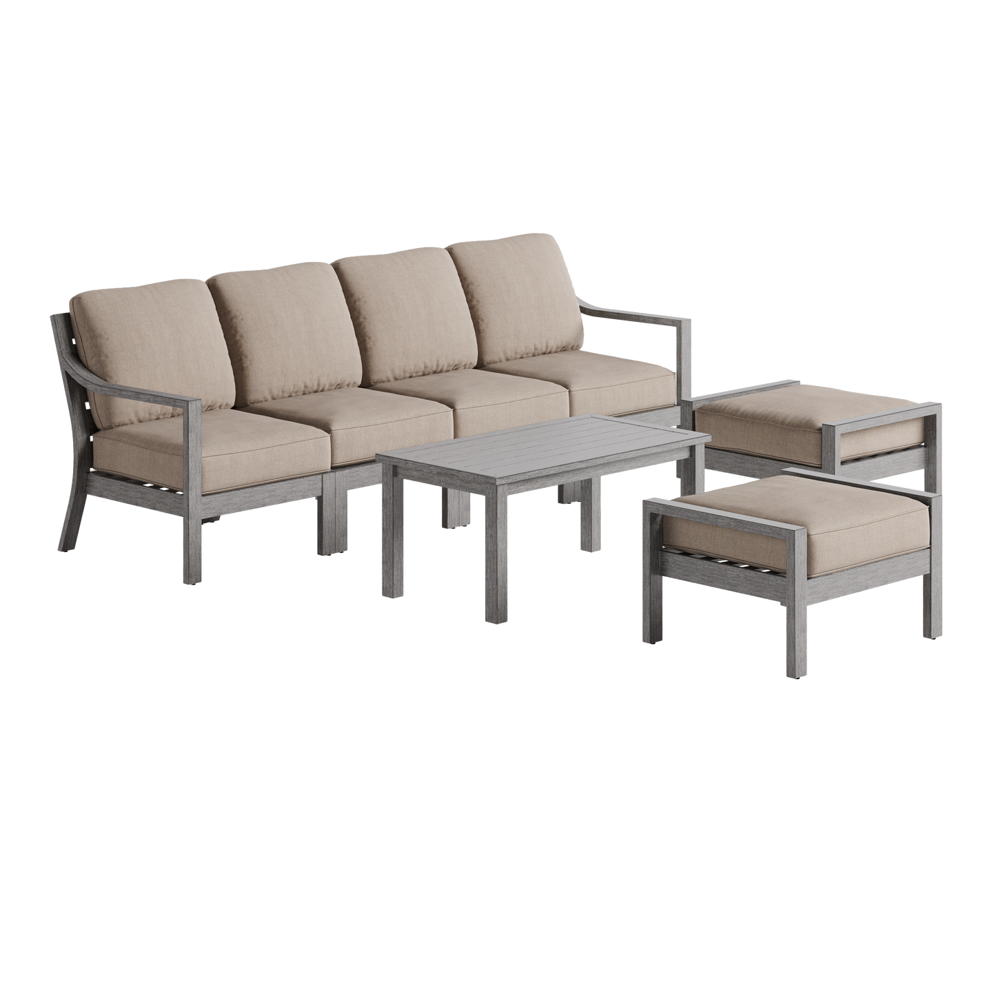 Parker Aluminum Outdoor Ottoman Sectional with Coffee Table -4-6 Seat