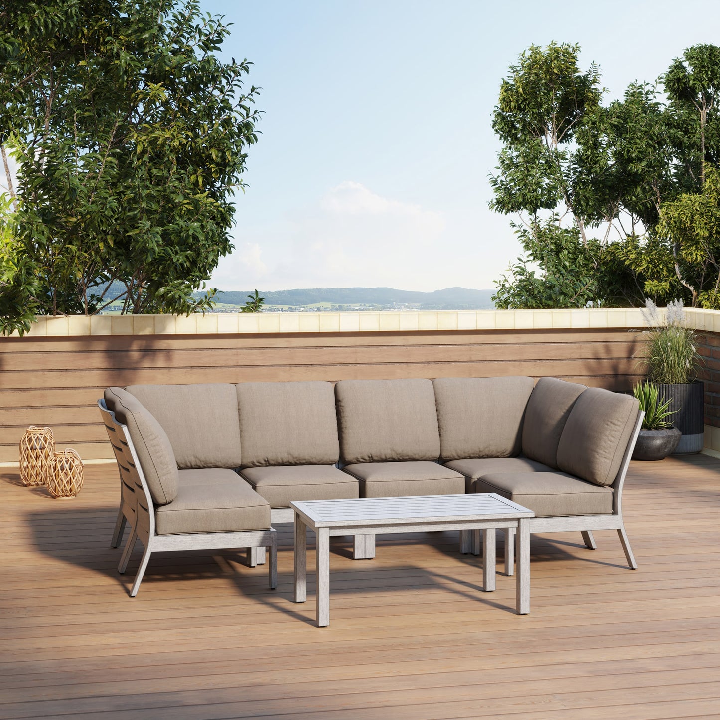 Parker Aluminum Outdoor U-Sectional with Coffee Table -6 Seat