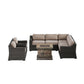 Bristol Wicker 7-Seat Sectional Set with Faux Stone Fire Pit