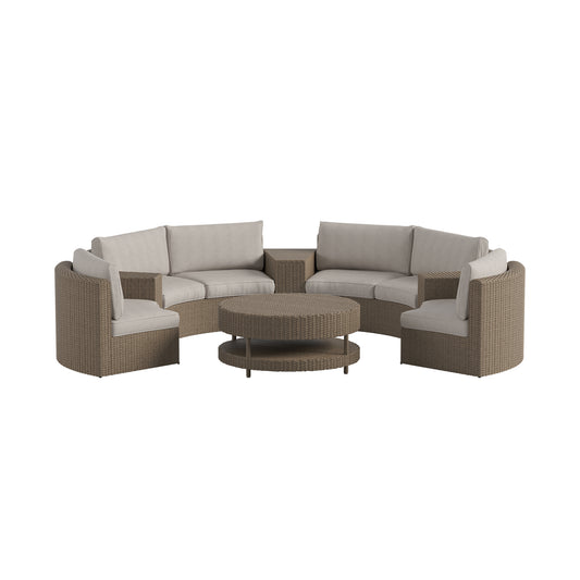 Canopy Grey Wicker Curved Sectional with Coffee Table - 6 Seat