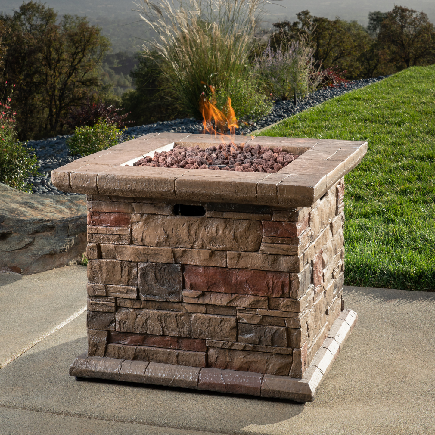 Parker Aluminum Outdoor U-Sectional with Faux Stone Fire Pit
